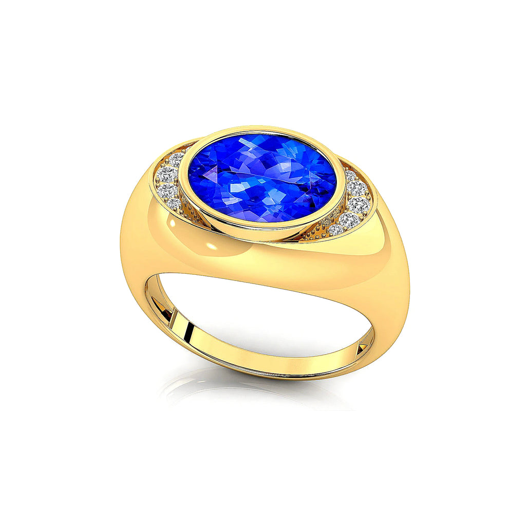 Stylish Rhodium 18K Solid Gold Signet Rings Fine Birthstone Jewelry Natural Tanzanite Stone With Real Certified Diamonds Ring