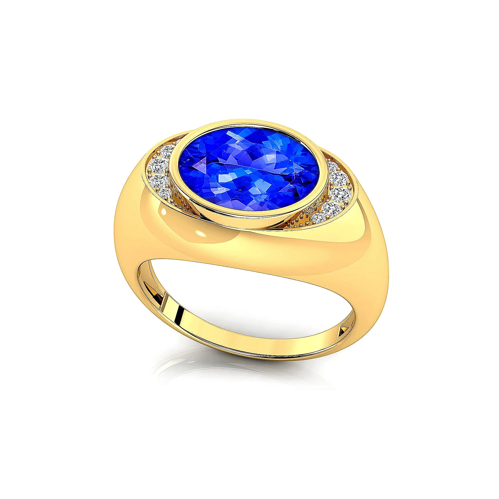 Stylish Rhodium 18K Solid Gold Signet Rings Fine Birthstone Jewelry Natural Tanzanite Stone With Real Certified Diamonds Ring