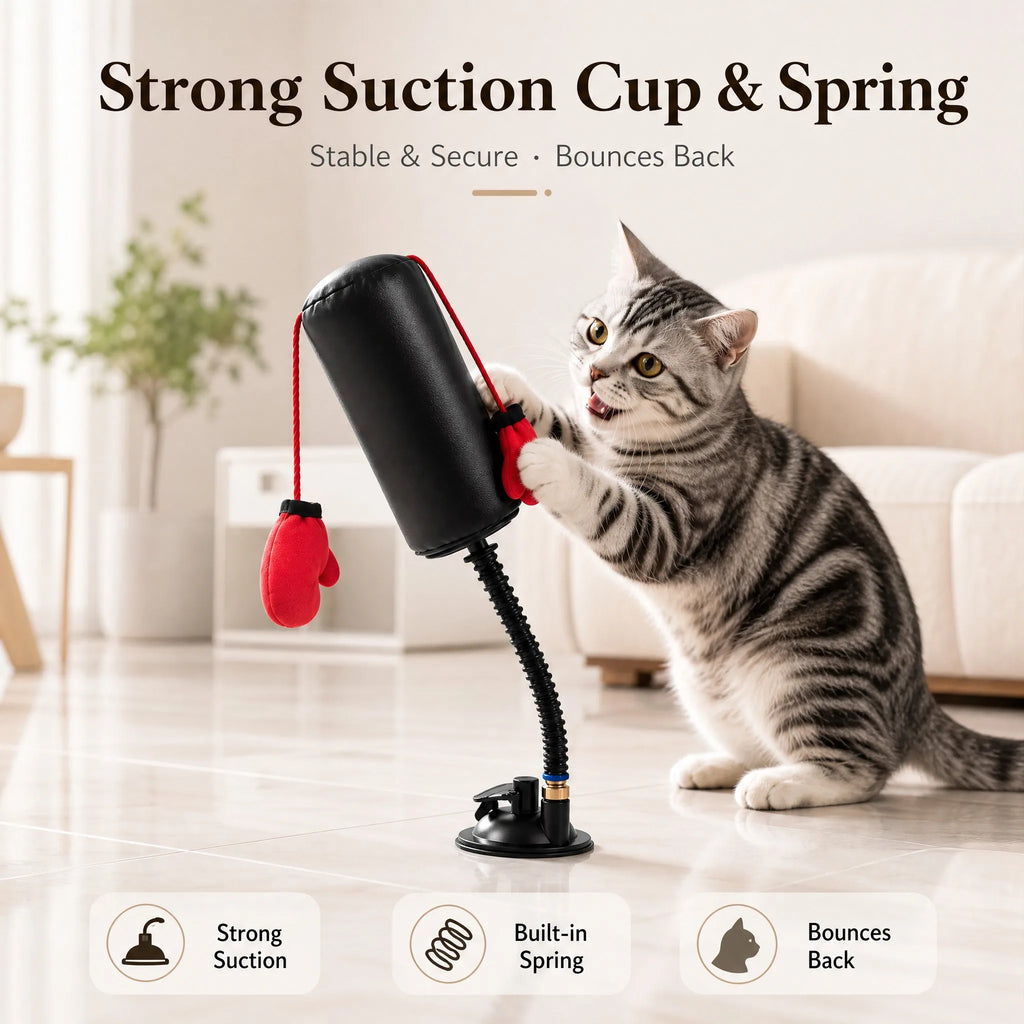 Paw Punch Cat Boxing Toy Cat Punching Bag with Boxing Gloves-Interactive Exercise Toy Indoor Play Durable Suction Cup Activity