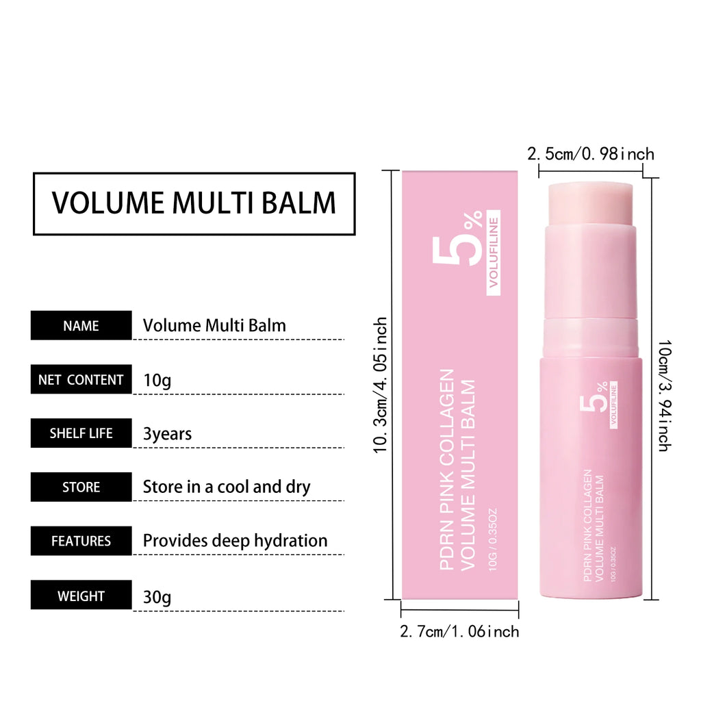 PDRN Pink Collagen Volume Multi Balm Stick Hydrating Wrinkle Balm Collagen Plumping Firming Stick for Under Eyes Neck Forehead Smile Lines Lips