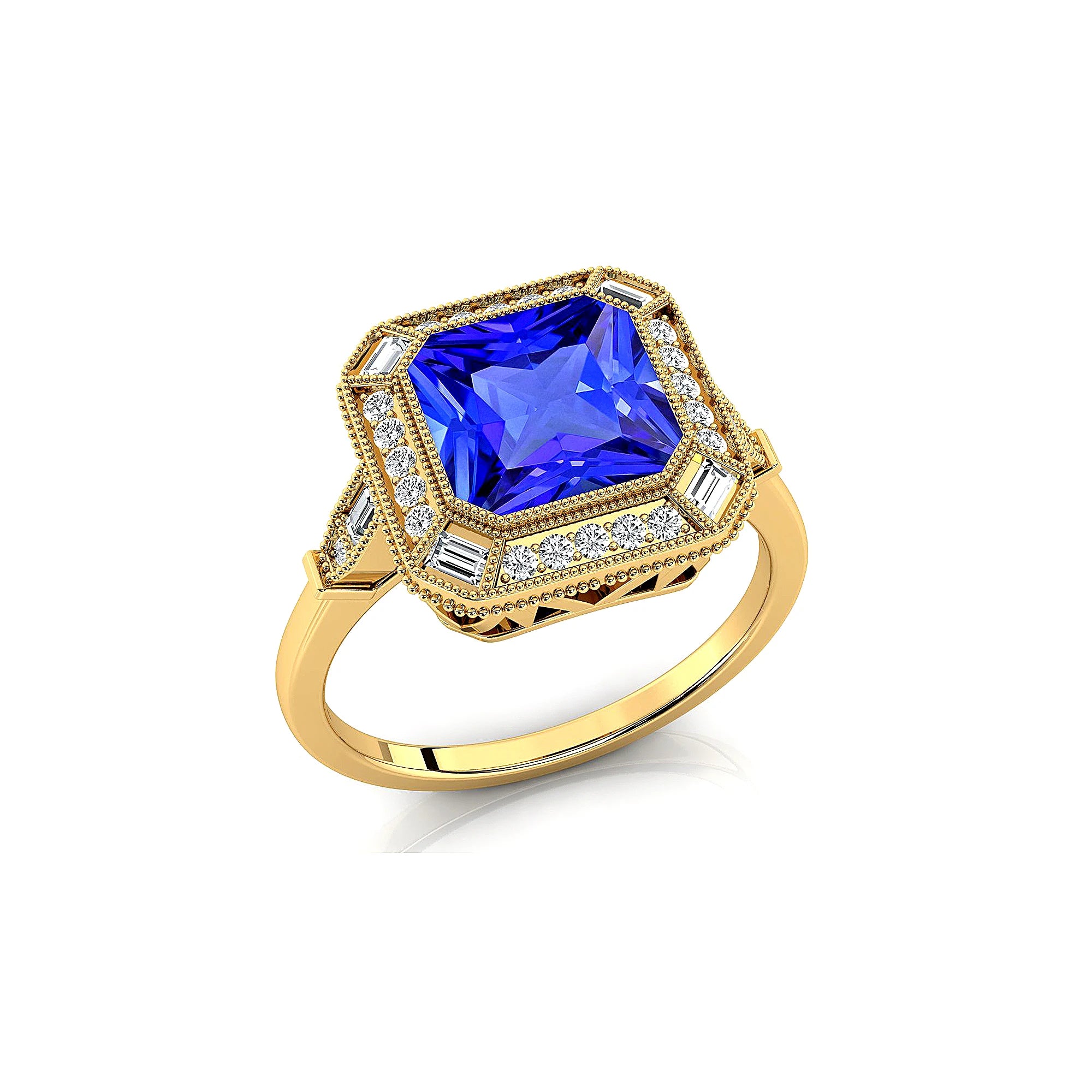 18kt Solid Gold Engagement Rings Natural Tanzanite Gemstone Real Diamonds Rhodium Plated Classic Style Wedding Valentine's Day