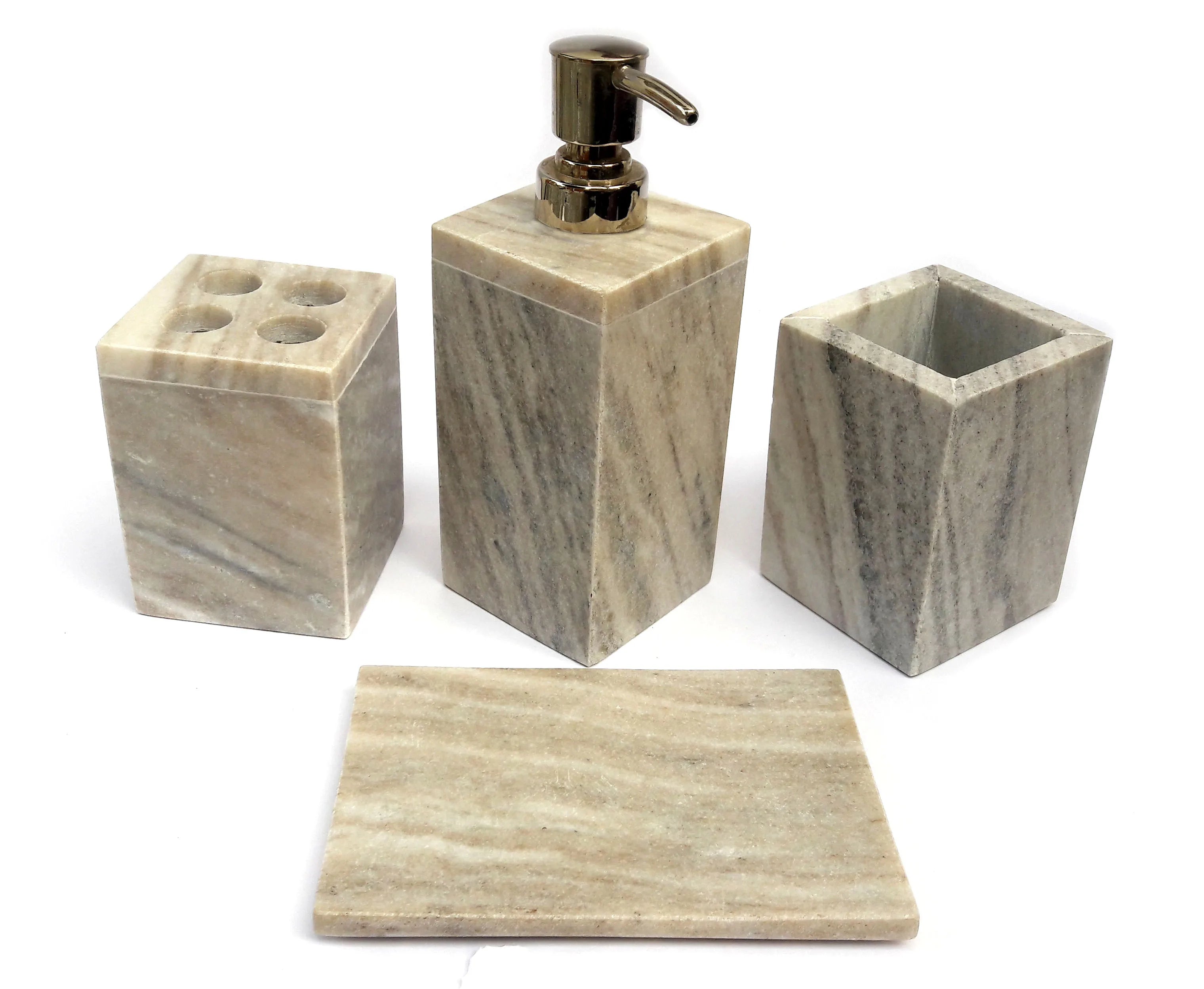 So Luxury Five-Piece Eco-Friendly Indian Handmade Natural Black Marble Bathroom Set Model BSBM-404 for Home & Hotel Use