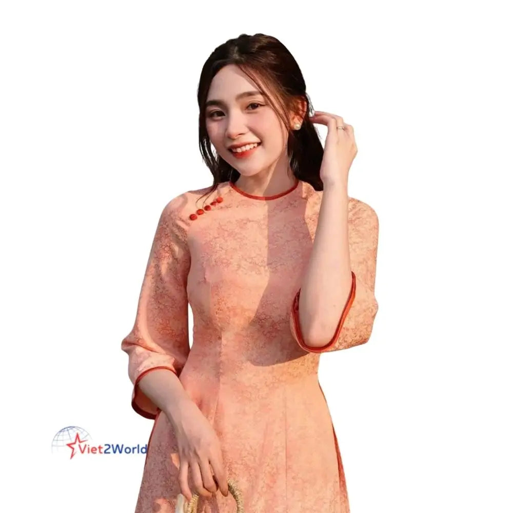 Wholesale Customizable Vintage Vietnamese Traditional Red Modal Asymmetrical Leopard Ao Dai Women OEM ODM Service Manufactured