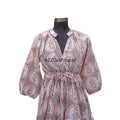 Women's Handmade Loose Casual Daily Breathable Dry Cleaning Vintage Midi Dress Block Printed Floral Pattern 3/4 Cotton Natural