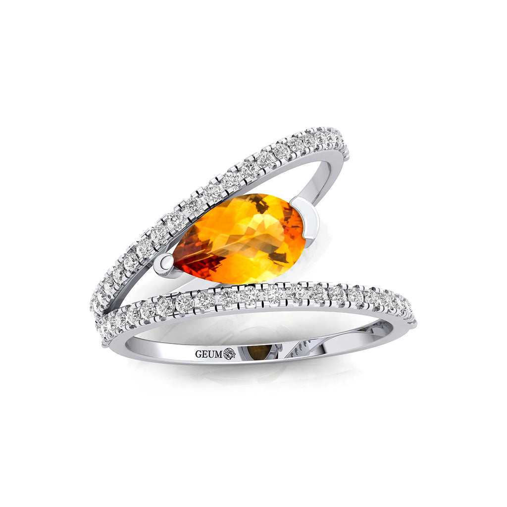 Natural Pear Cut Citrine Gemstone & Real Diamond Rings ODM Fine Jewelry Women OEM Birthstone Valentines Day Gift for Girlfriend
