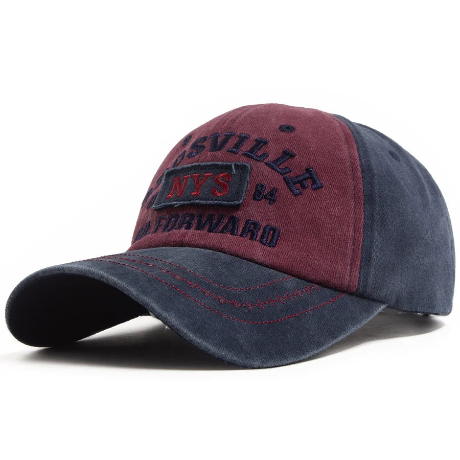 Vintage Washed Two Tone Baseball Cap Men Women Letter Embroidery Distressed Dad Hat Contrast Stitch Adjustable Sun Hat Unisex