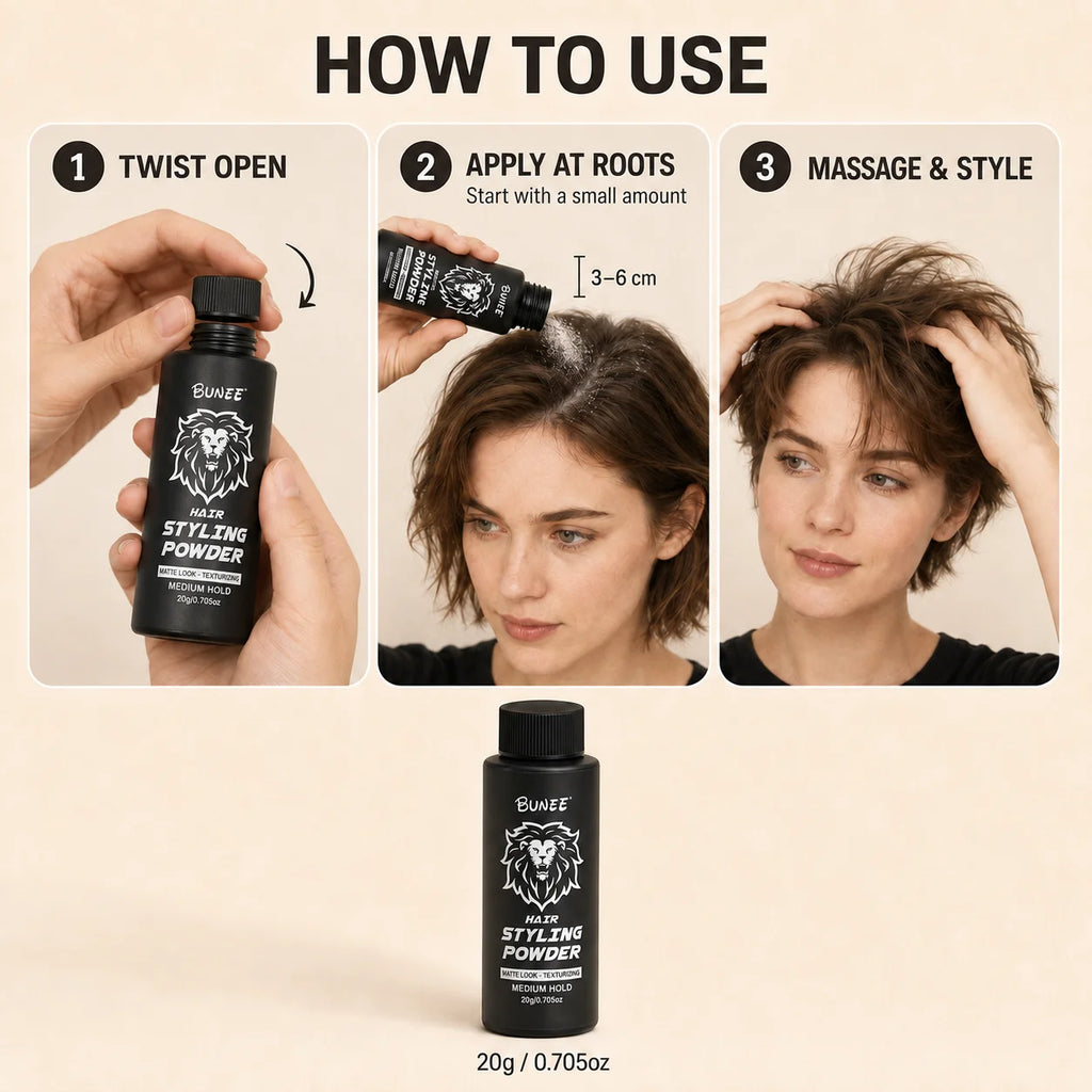 BUNEE Hair Styling Powder 20g, Root Volumizing Texturizing Powder with Matte Finish, Lightweight Medium Hold Hair Styling Powder