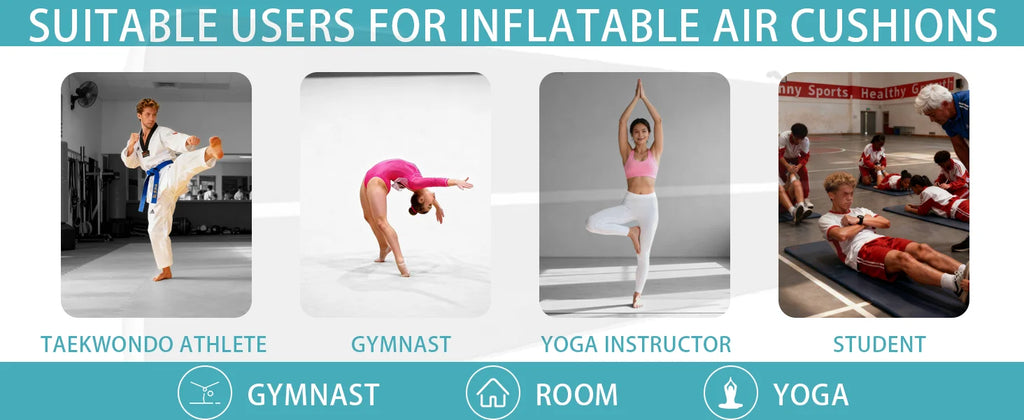 Gymnastics inflatable mat (with air pump) is suitable for home gymnastics training, water sports, and inflatable yoga.