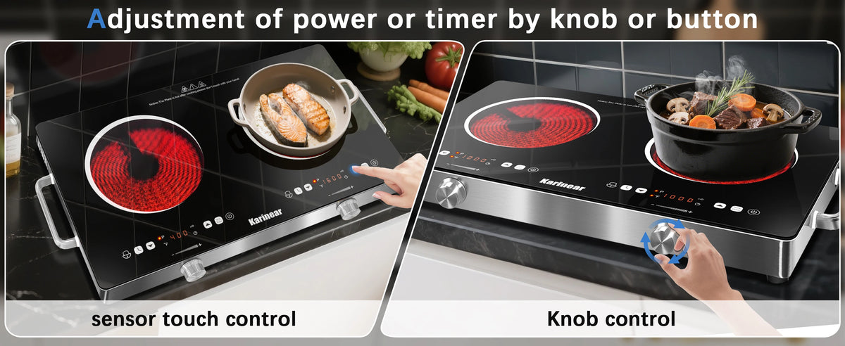 Karinear Portable Electric Cooktop, Electric Stove Single Burner Ceramic Cooktop with Touch Control, Child Safety Lock, Timer, Residual Heat Indicator, Overheat Protection, 1800W 110V Infrared Burner | Ceramic Cooktop, Sensor