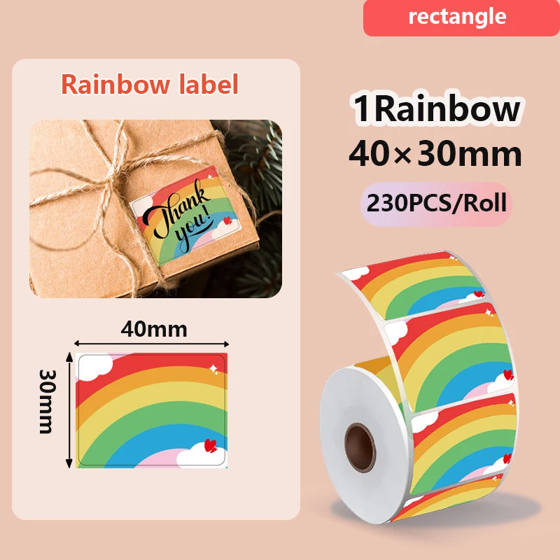 1Rolls 40x30mm White Multicolor Thermal Labels, Compatible With Phomemo M200/M210/M110/M120/M108/P50/P80 Label Printer