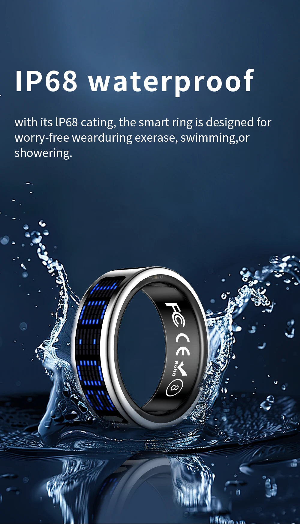 2026 New SR08 Smart Ring Men Women LED Display Screen Heart Rate Blood Oxygen Monitoring 5ATM Waterproof Multi Sports Modes Gift
