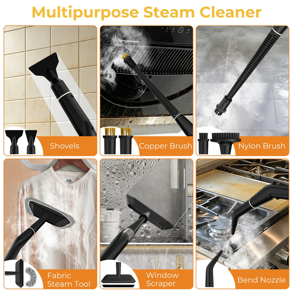 Tolife Steam Cleaner, 2500W High Pressure Handheld Steamer with 6-Speed Touch Screen & 1250ml Water Tank, Chemical Free High Temp Sanitizing Cleaning Machine for Kitchen, Bathroom, Tile, Car Detailing
