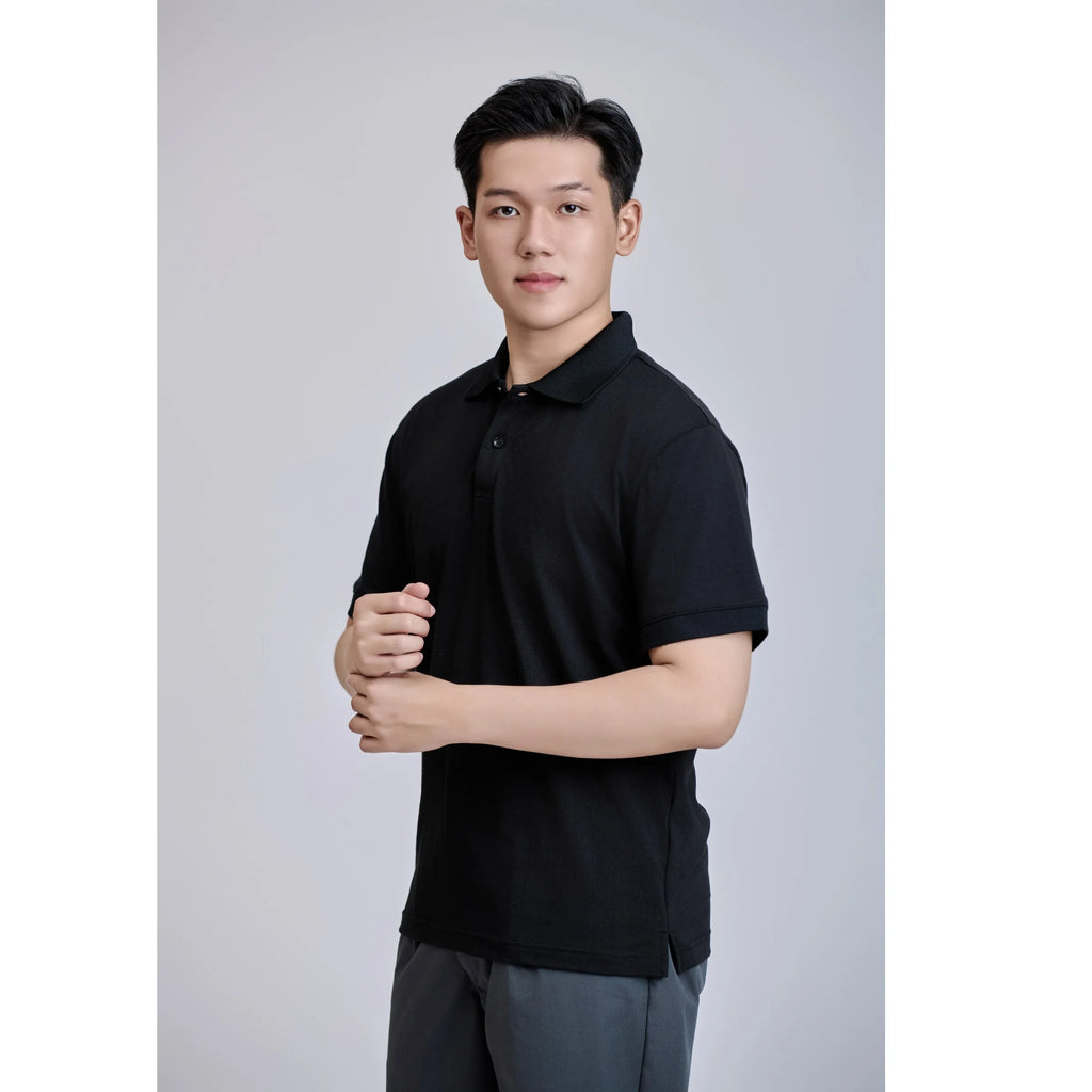 Vietnamese Made Front 200 Grams Casual Short Sleeve Button Regular Black Knitted TC 60% Cotton +40% Polyester for Shirt