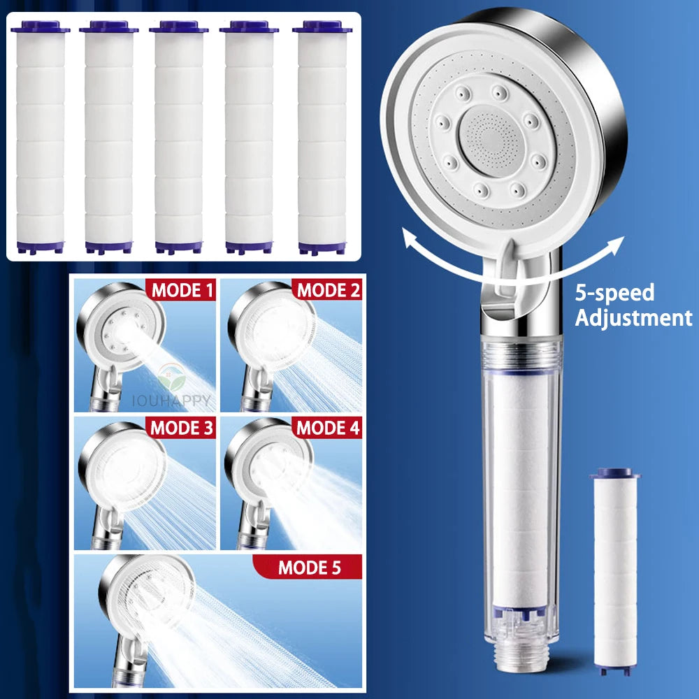High Pressure Shower Head Set 5 Jet Modes Adjustable Shower Head with Filter Large Water Flow Spray Bathroom Accessories