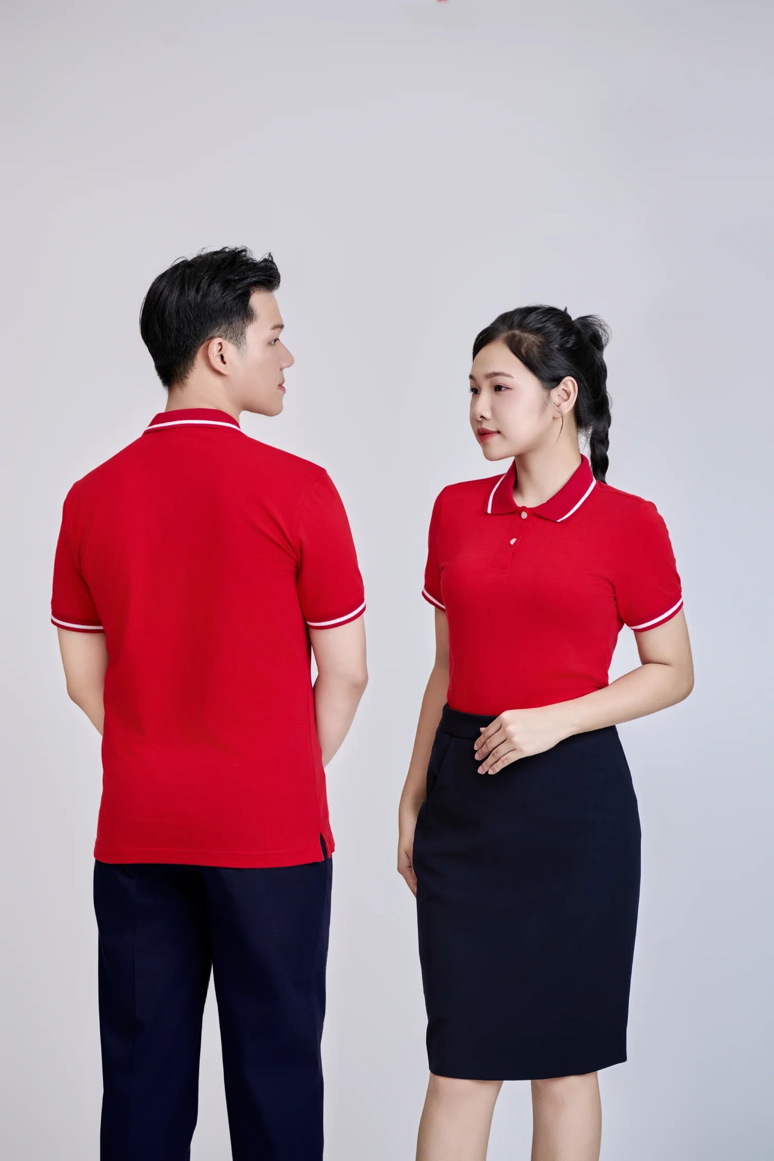 Regular Fit Men's Casual Shirt | Red Cotton-Spandex Knit Contrast Collar Front Logo | Short Sleeve High Stretch Soft Comfortable