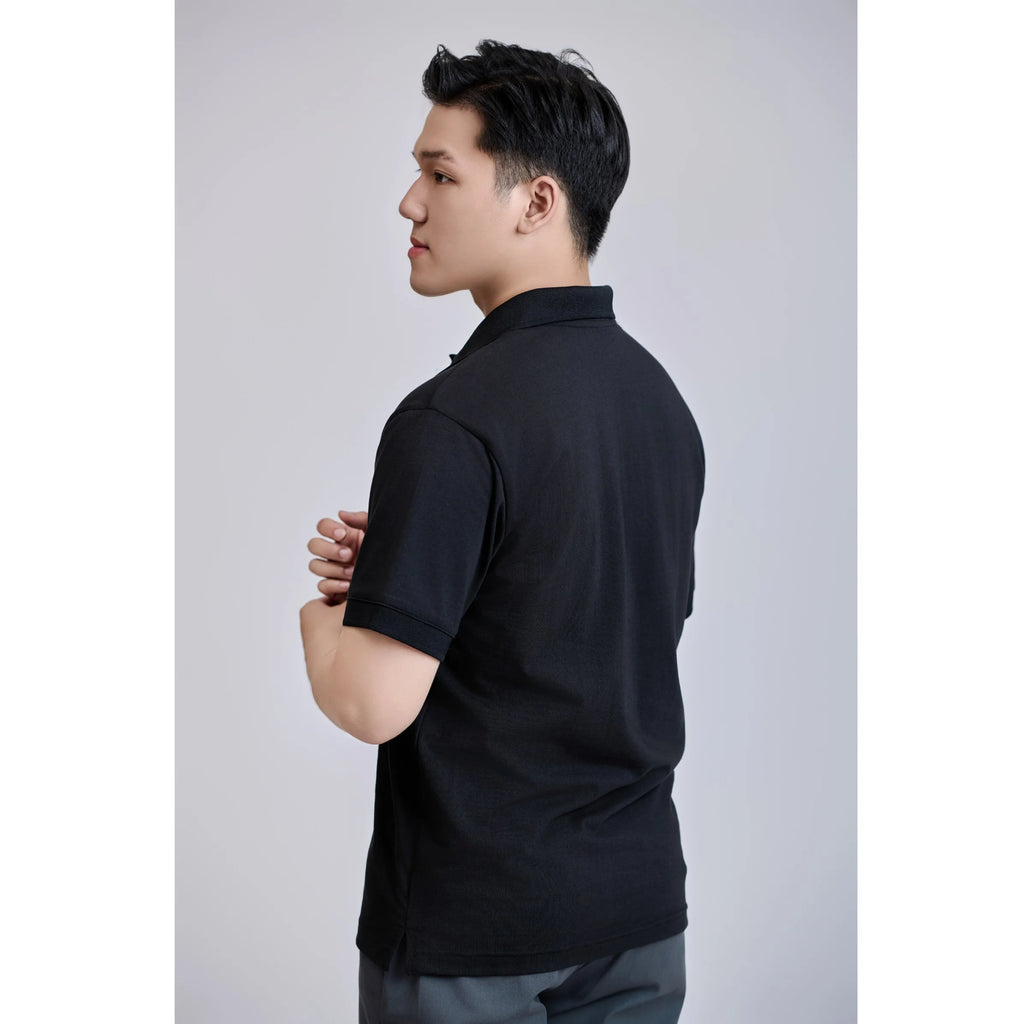 Vietnamese Made Front 200 Grams Casual Short Sleeve Button Regular Black Knitted TC 60% Cotton +40% Polyester for Shirt