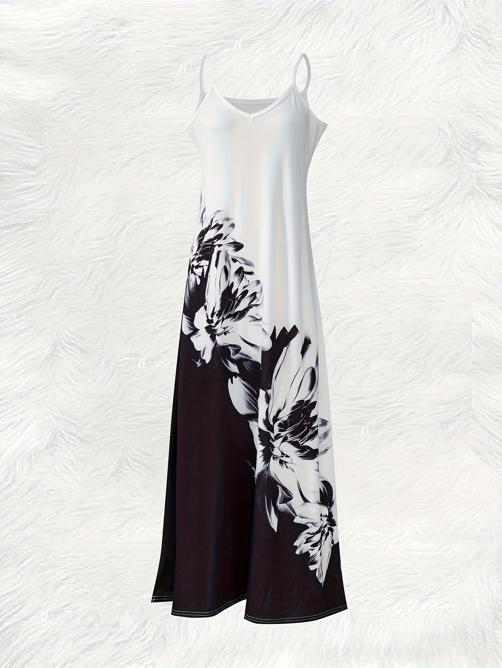 Printed Design Black And White Floral Print Four Seasons elegant style casual style sling dress