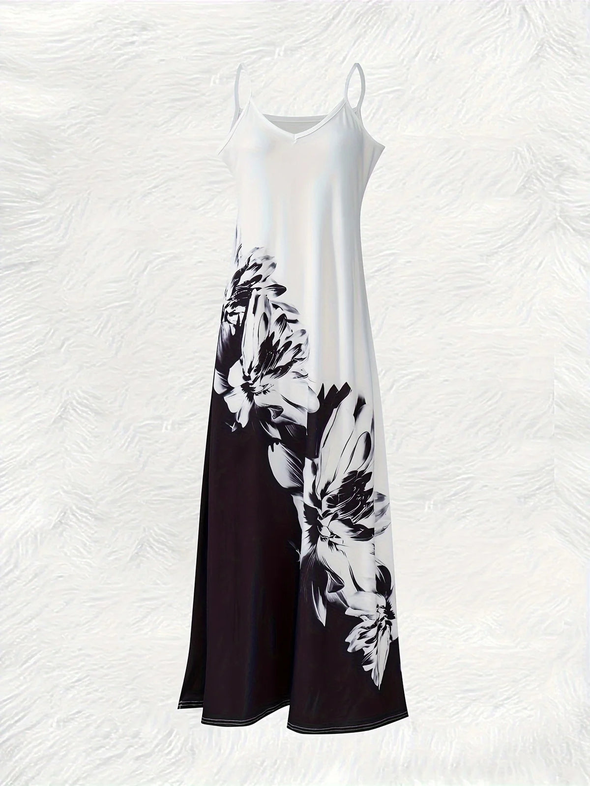 Printed Design Black And White Floral Print Four Seasons elegant style casual style sling dress