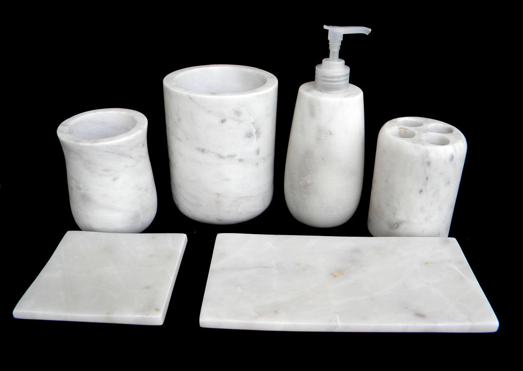 So Luxury Five-Piece Eco-Friendly Indian Handmade Natural Black Marble Bathroom Set Model BSBM-404 for Home & Hotel Use