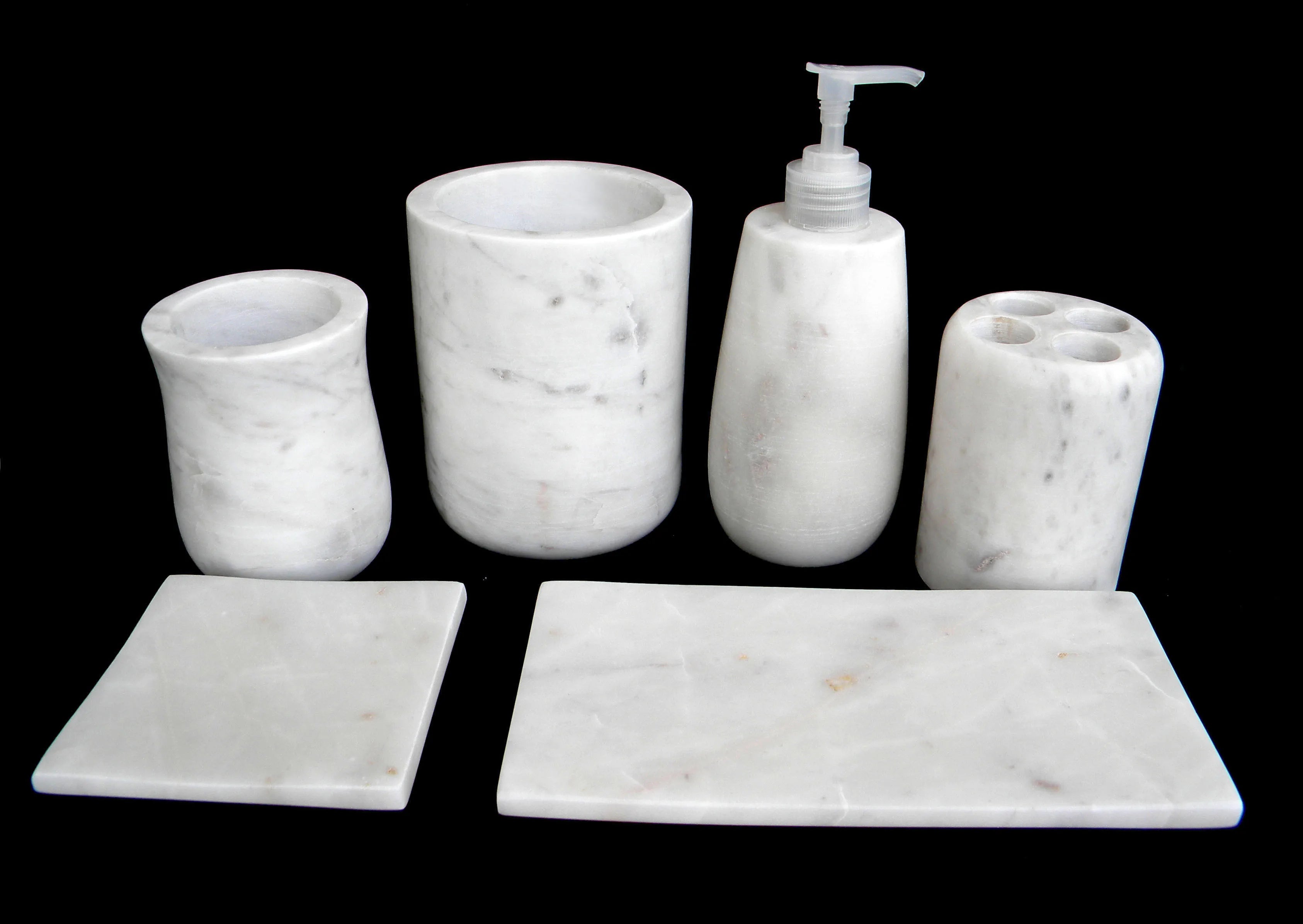 So Luxury Five-Piece Eco-Friendly Indian Handmade Natural Black Marble Bathroom Set Model BSBM-404 for Home & Hotel Use