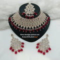 Trending Fancy Collection Gold Plated Kundan & Pearl Rani Color Stone Ethnic Wedding Party Necklace Set for Women Wear Jewelry