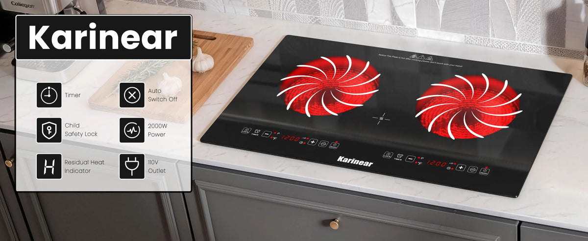 Karinear Portable Electric Cooktop, Electric Stove Single Burner Ceramic Cooktop with Touch Control, Child Safety Lock, Timer, Residual Heat Indicator, Overheat Protection, 1800W 110V Infrared Burner | Ceramic Cooktop, Sensor