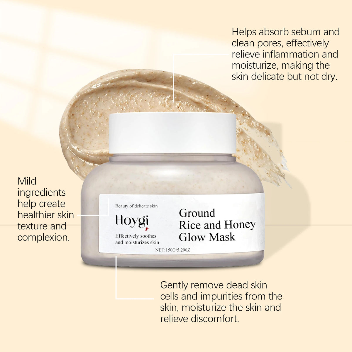 Hoygi 150g Rice Honey Brightening Mask Moisturizing Hydrating Nourishing Face Mask For Radiant Skin Daily Use Non Irritating