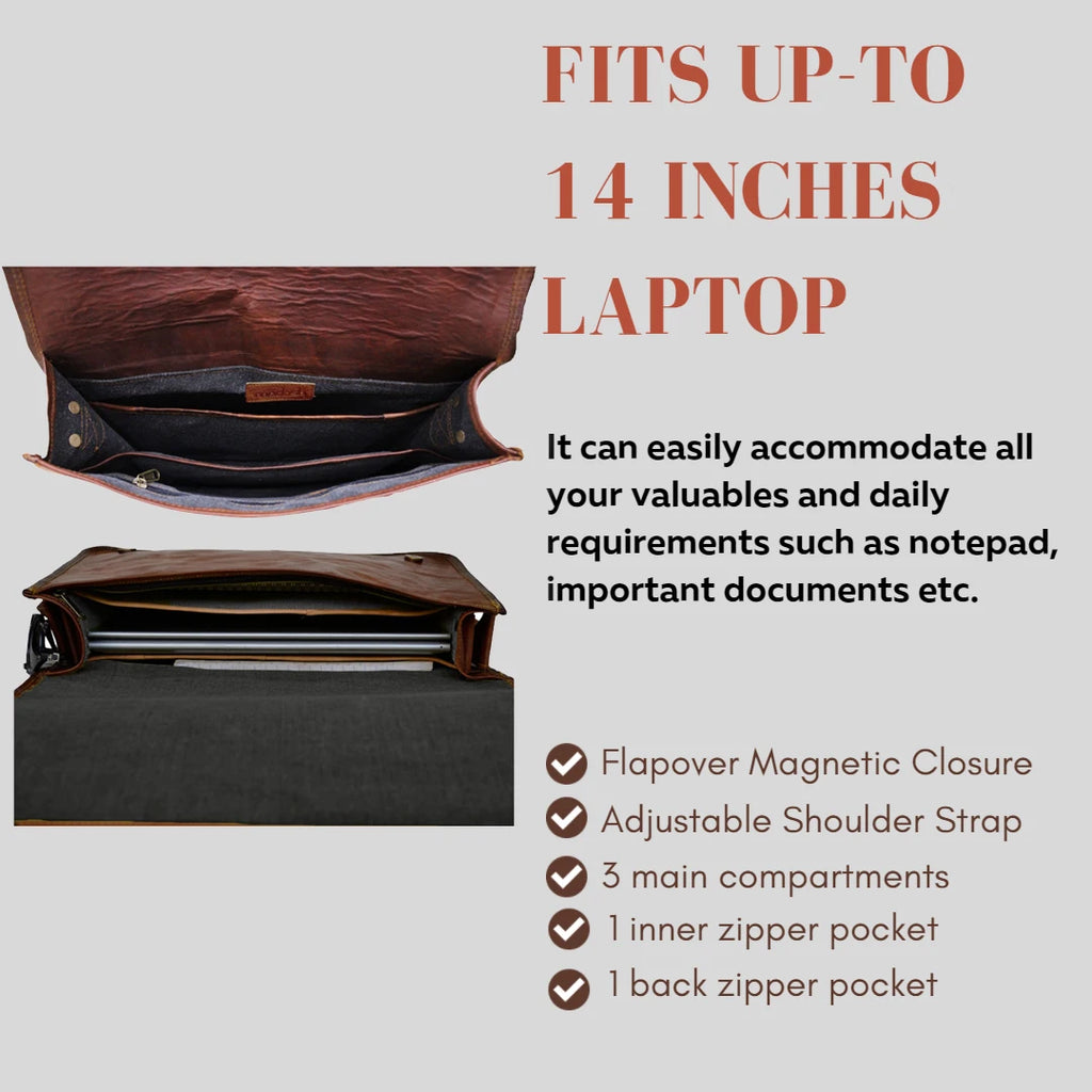 Mens Genuine Brown Leather Laptop Messenger Bag Handmade Office Briefcase Customizable Wholesale Product