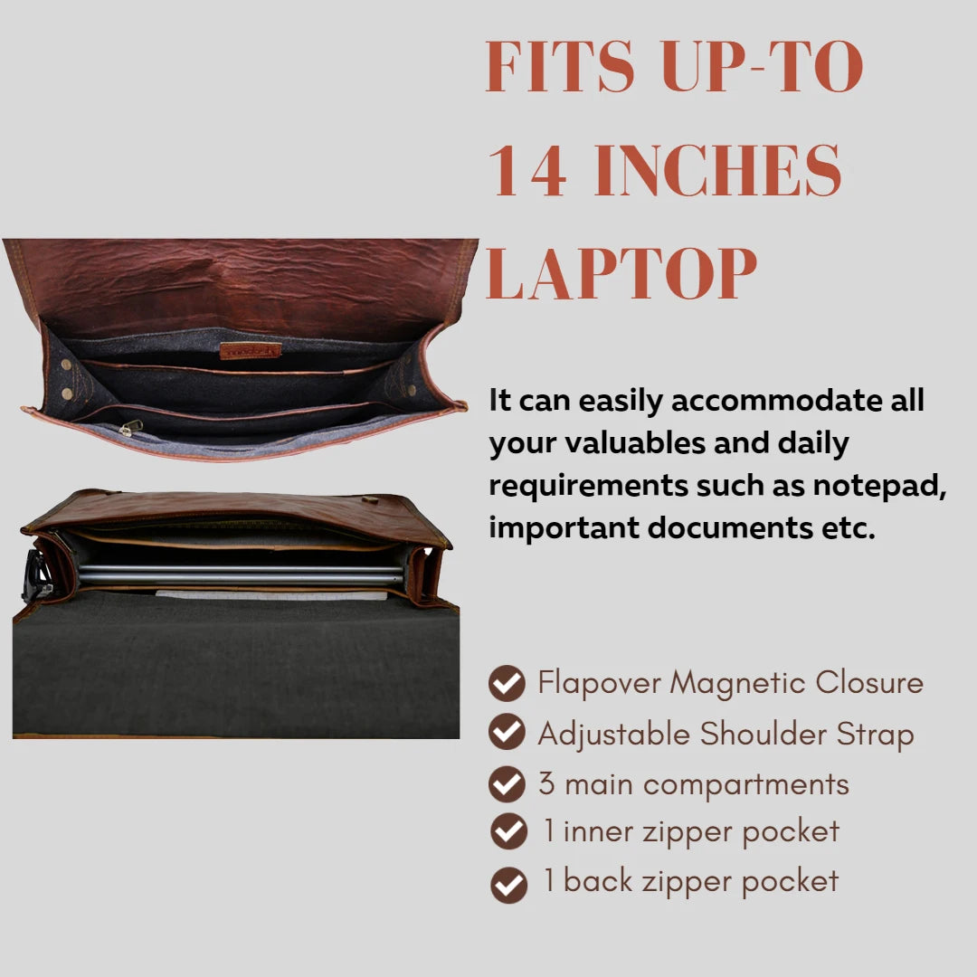 Mens Genuine Brown Leather Laptop Messenger Bag Handmade Office Briefcase Customizable Wholesale Product