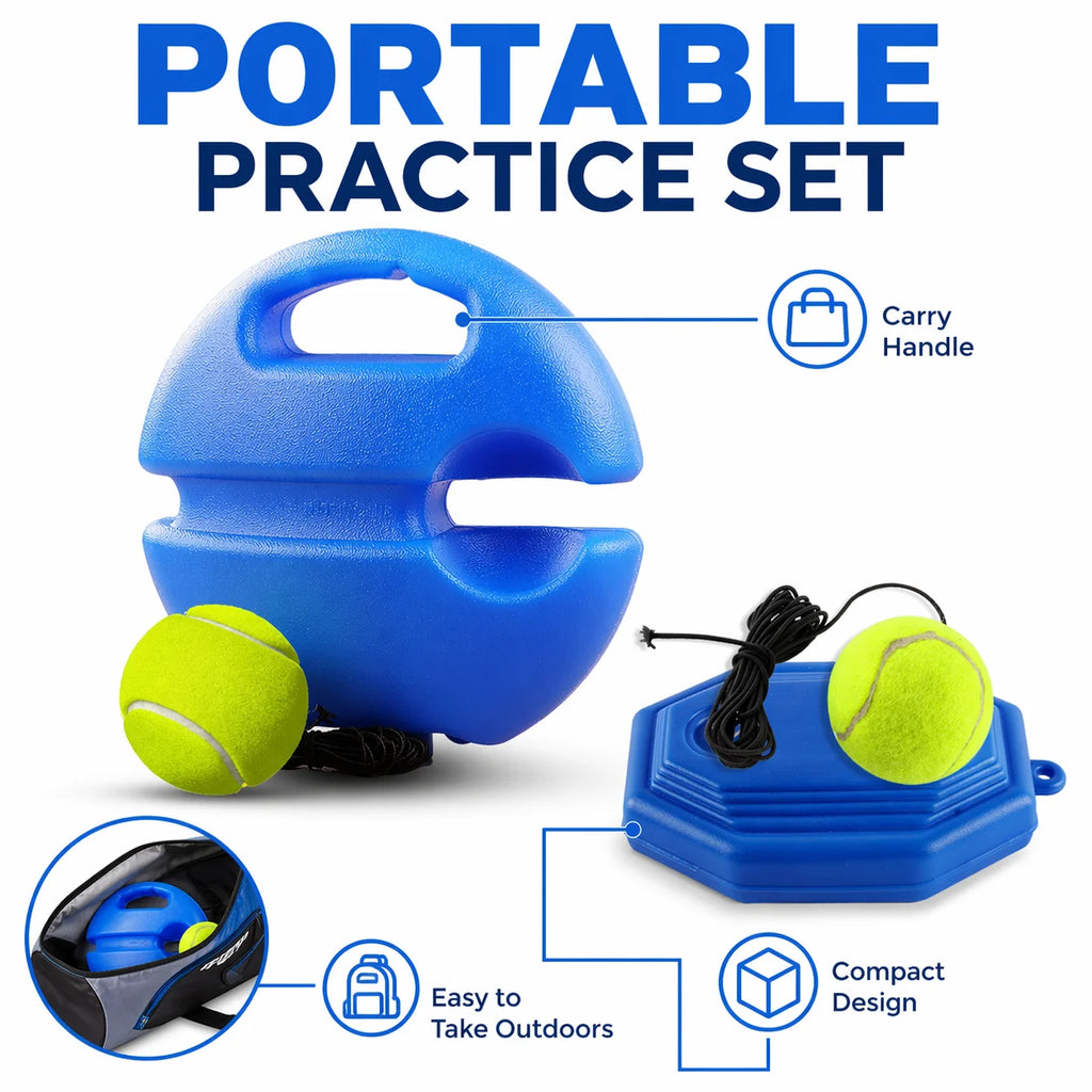Portable Tennis Trainer Rebound Ball Set Solo Practice Tool with Elastic Cord Training Base for Tennis Practice Anywhere