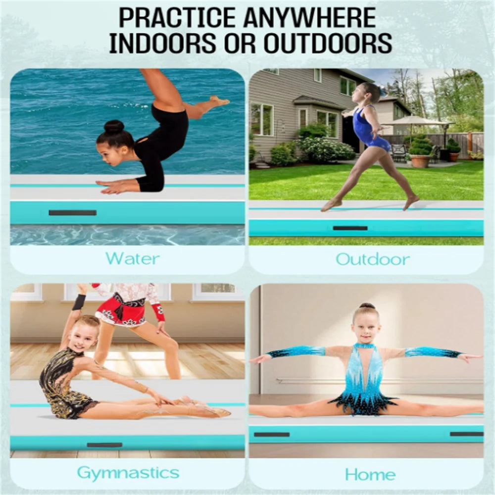 Gymnastics inflatable mat (with air pump) is suitable for home gymnastics training, water sports, and inflatable yoga.