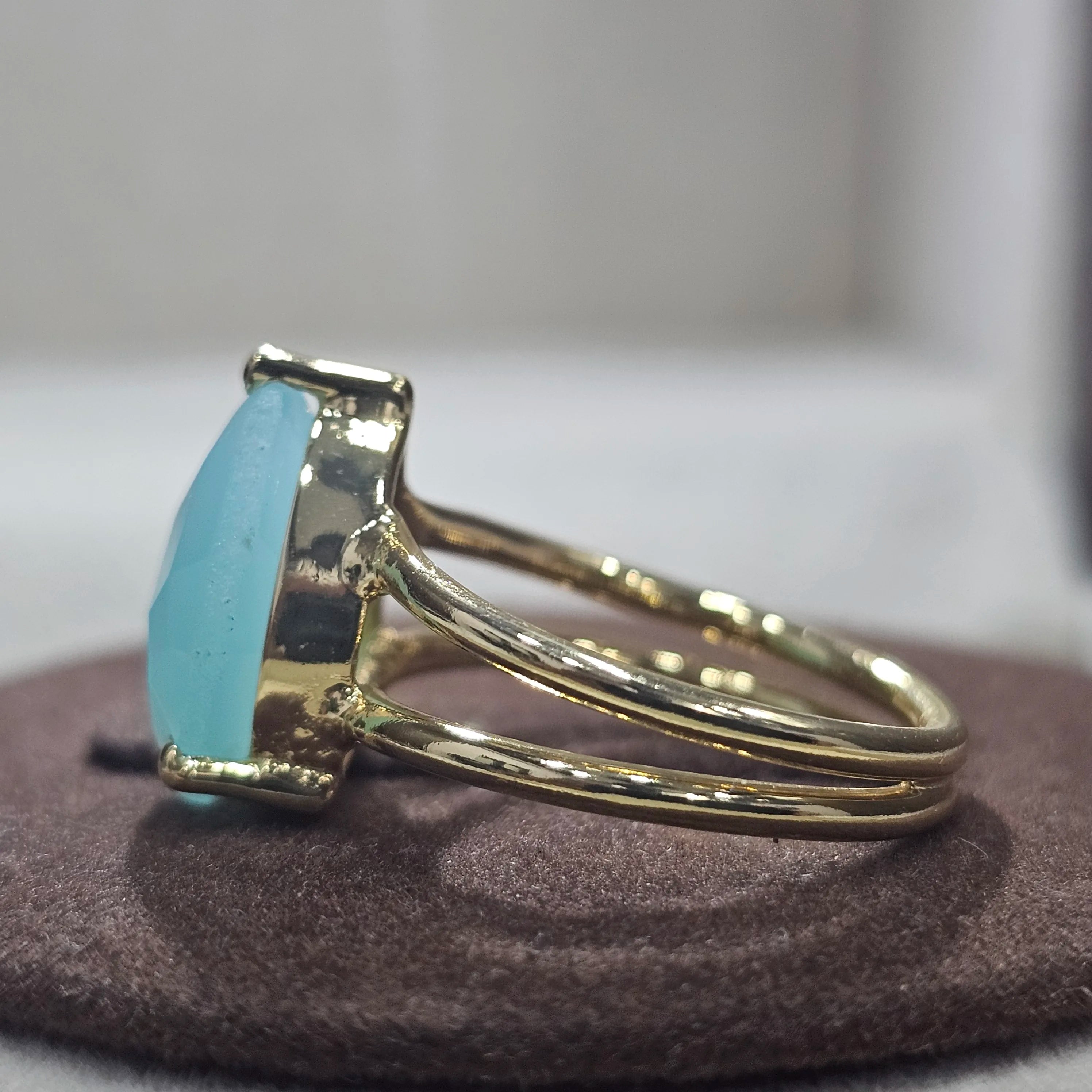 925 Sterling Silver Teardrop Cut Natural Aqua Chalcedony Eternity Vermeil Ring Gold Plated Unique Vintage Designer Fine Rings