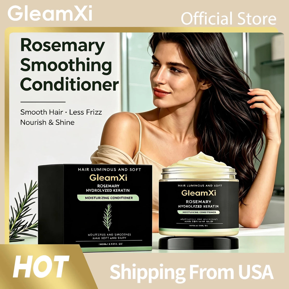 GleamXi Rosemary Hair Conditioner Rosemary Extract Hydrolyzed Protein Blend Softness Smoothness Improvement Gentle Application Scalp Vitality Support Hair Conditioner