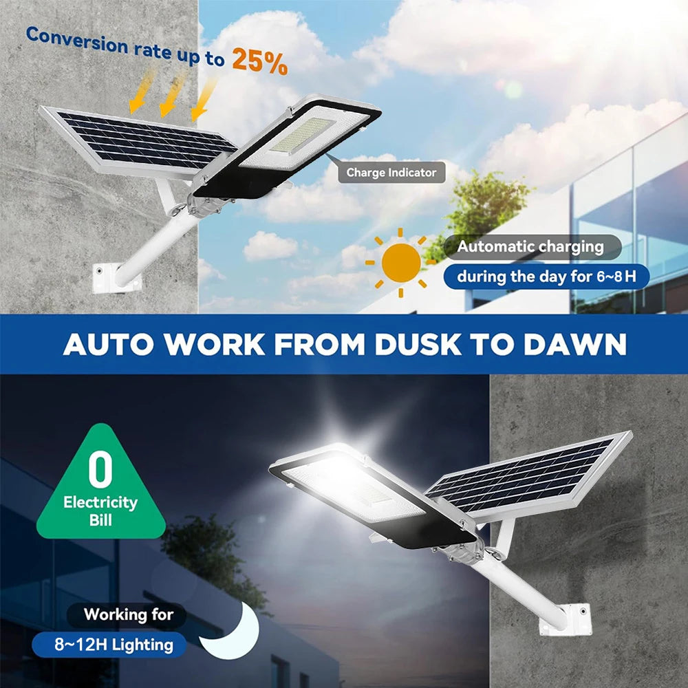 8000mah High Power Solar Street Lights Outdoor Commercial Parking Lot Light Dusk to Dawn Solar Security Flood Lights Solar Lamp