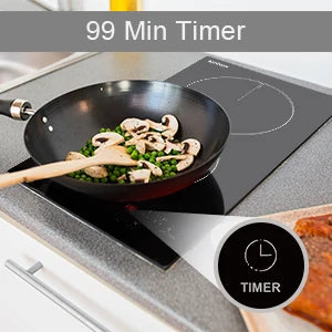Karinear 2 Burners Electric Cooktop, 120v Plug in Ceramic Cooktop, 12 Inch Countertop & Built-in Electric Stove Top with Child Safety Lock, Timer, Over-Temperature Protection, Sensor Touch Control