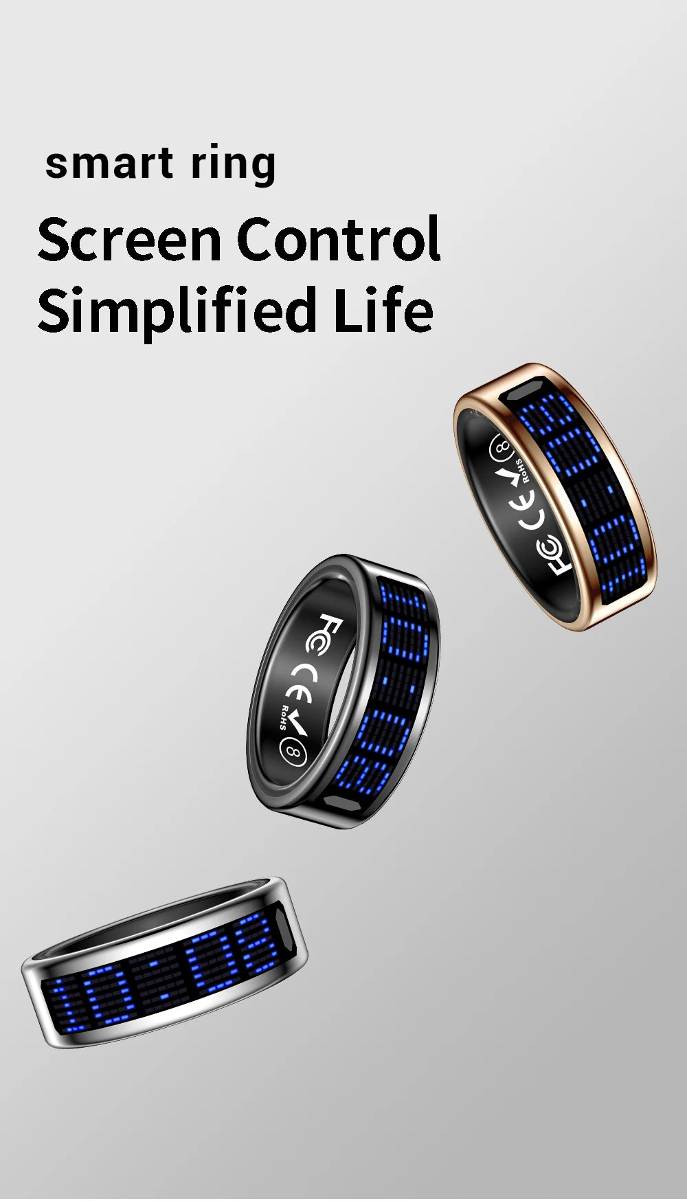2026 New SR08 Smart Ring Men Women LED Display Screen Heart Rate Blood Oxygen Monitoring 5ATM Waterproof Multi Sports Modes Gift
