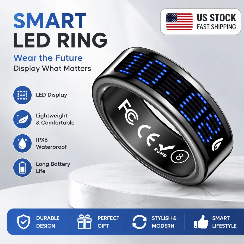 2026 New SR08 Smart Ring Men Women LED Display Screen Heart Rate Blood Oxygen Monitoring 5ATM Waterproof Multi Sports Modes Gift