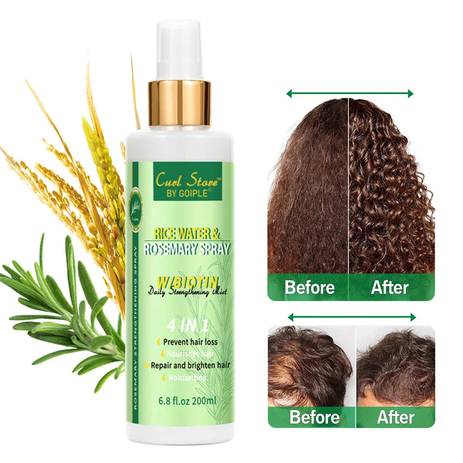 Goiple Rice Water and Rosemary Spray for Strengthening Hair Essential Oils Infused with Biotin Scalp Treatment Mist for  Damaged