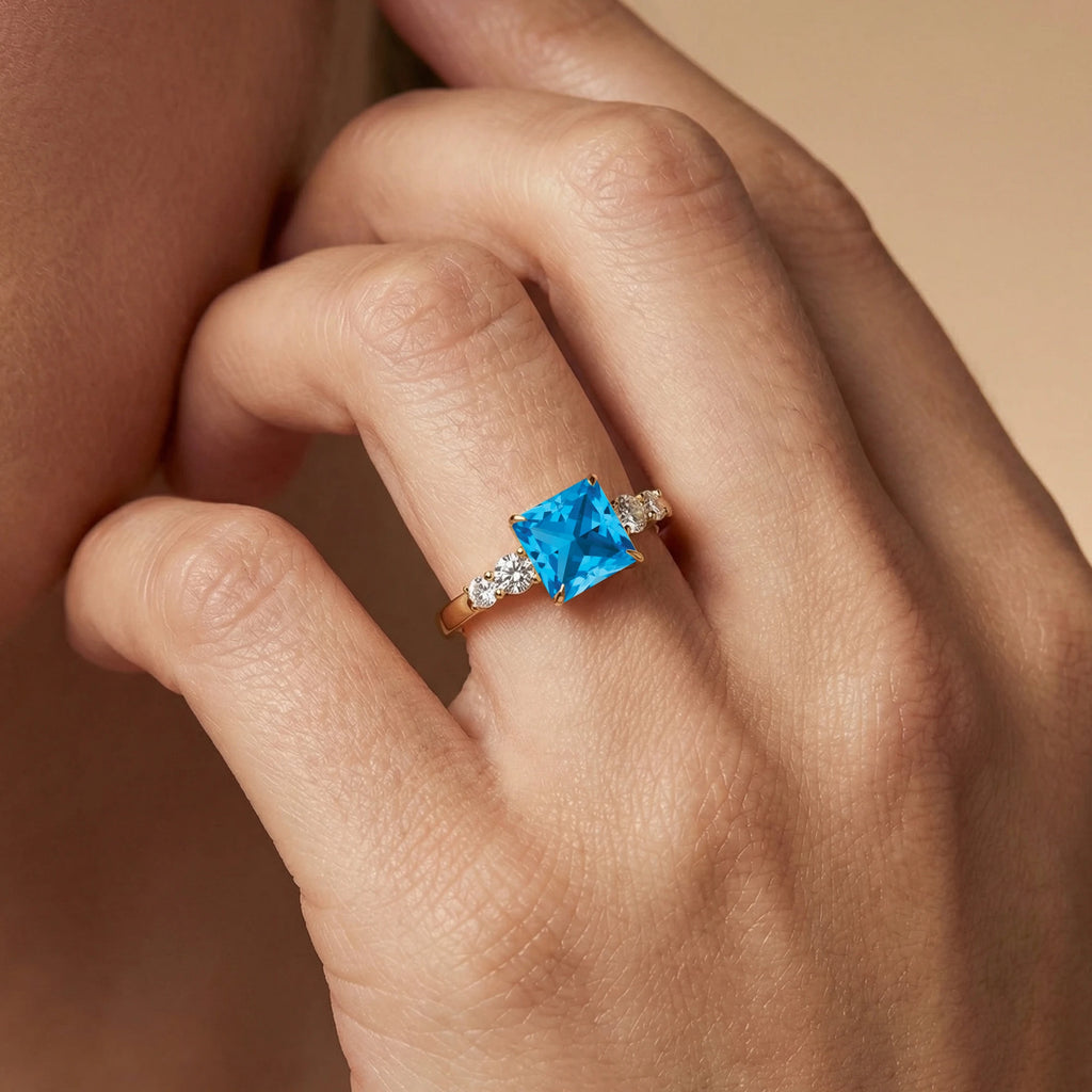 Newest Popular Precious Natural Swiss Blue Topaz & Diamond Engagement Rings in 14K Solid / Rose / Yellow / White Gold OEM & ODM