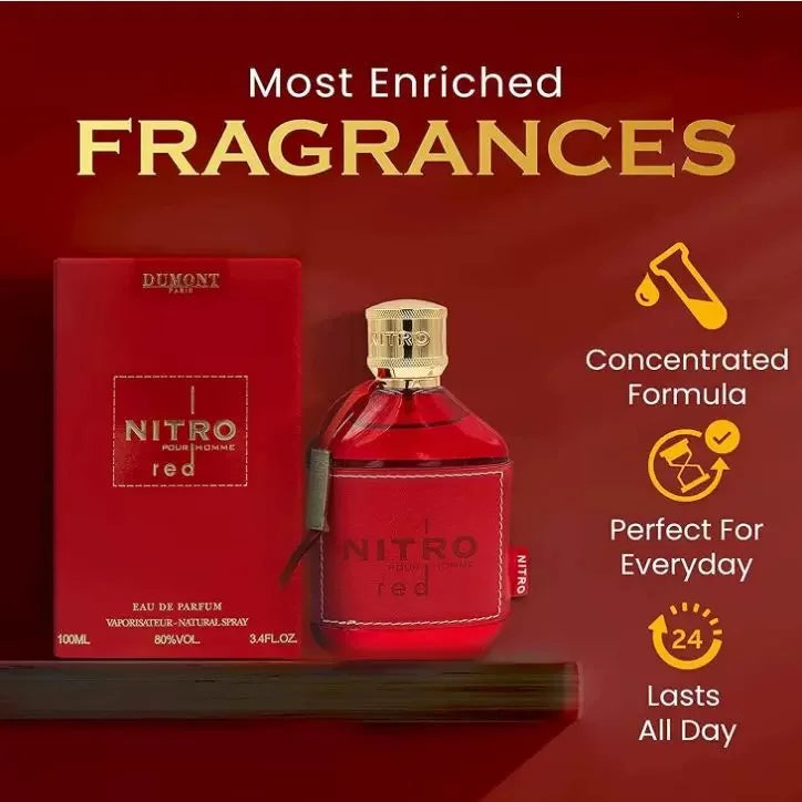 NITRO RED Eau de Parfum for Men - Fruity, Woody & Floral Fragrance, Luxury Long Lasting Cologne & Body Spray, Ideal gift,100ML