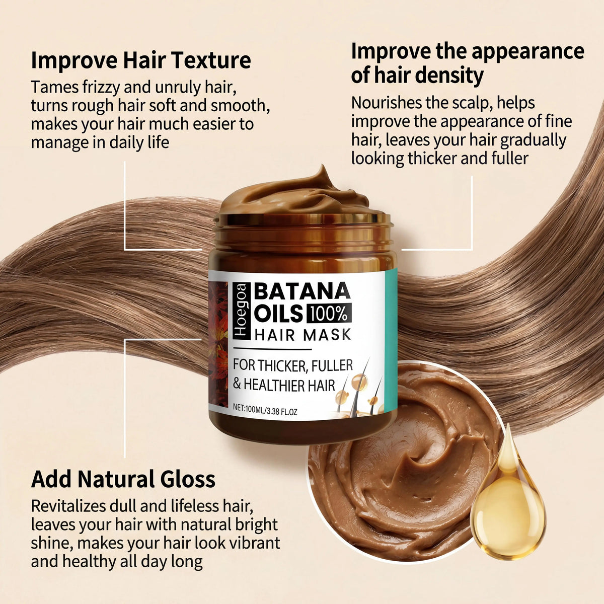 Batana Oils Hair Mask Deeply Nourishes Repairs Damage Adds Natural Shine Smooths Hair Promotes Growth Thickens Improves Texture Vitamin E Gentle Hair Care