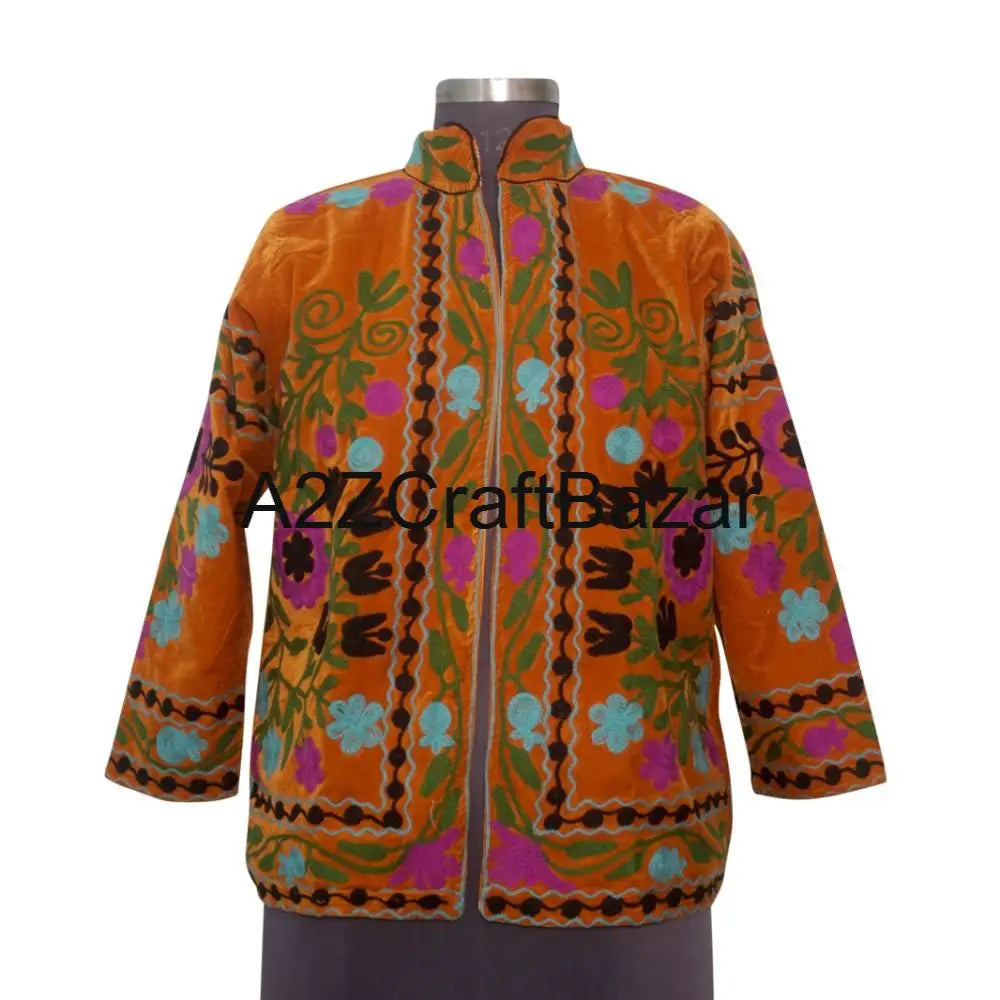 Handmade Breathable Printed Embroidered Floral Women Suzani Jacket Indian Velvet Woven Kimono Robe Long Boho Style Autumn Winter