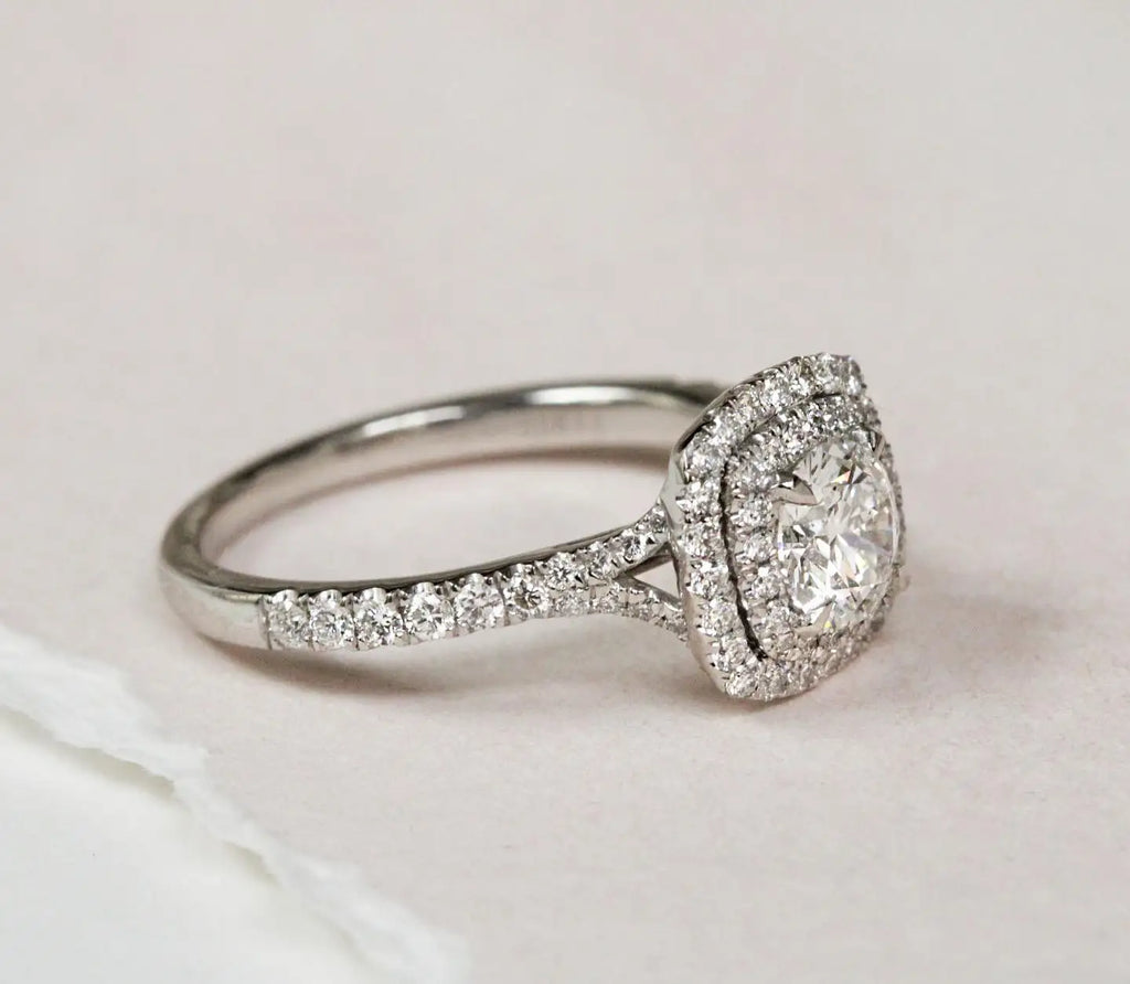 6mm Round Cut Moissanite Engagement Ring Halo Pave 925 Sterling Silver Design OAB-650M