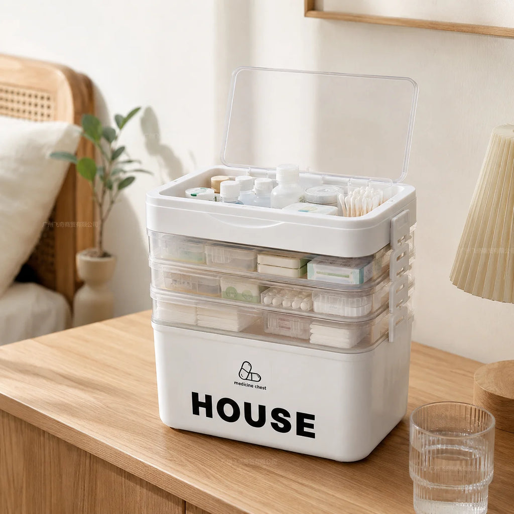 YX Large-Capacity Multi-Tier Stackable Storage Box Practical Portable Home First Aid Emergency Kit with Transparent Lid and Handles Organizer for Pills Crafts Hair Accessories Cosmetics Small Items Kitchen Bathroom Office Dor
