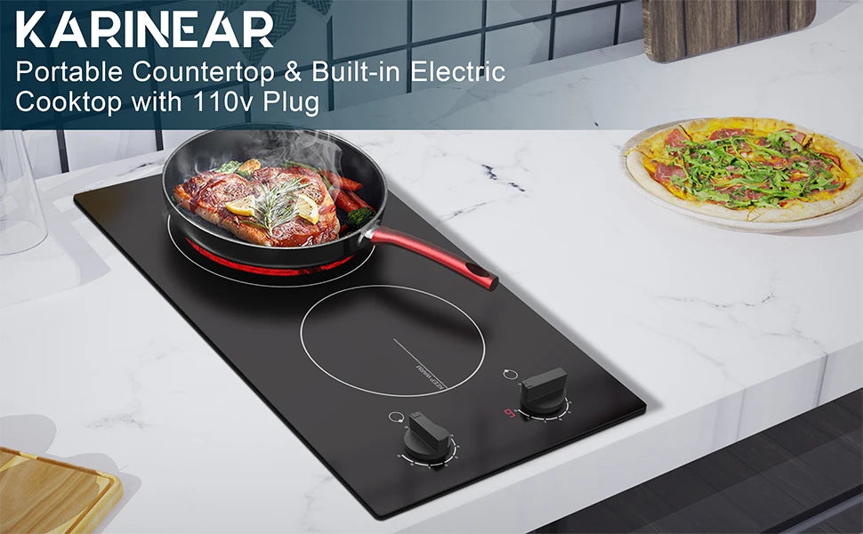 Karinear Portable Electric Cooktop, Electric Stove Single Burner Ceramic Cooktop with Touch Control, Child Safety Lock, Timer, Residual Heat Indicator, Overheat Protection, 1800W 110V Infrared Burner | Ceramic Cooktop, Sensor