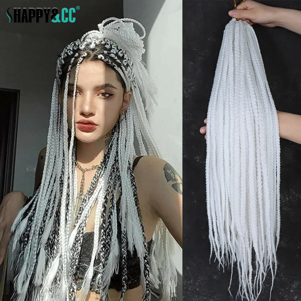 White 3X Box Braids Synthetic Crochet Hair 24Inch Crochet Braiding Hair Extensions Goddess Silver Blonde Braid Pre Looped Hair