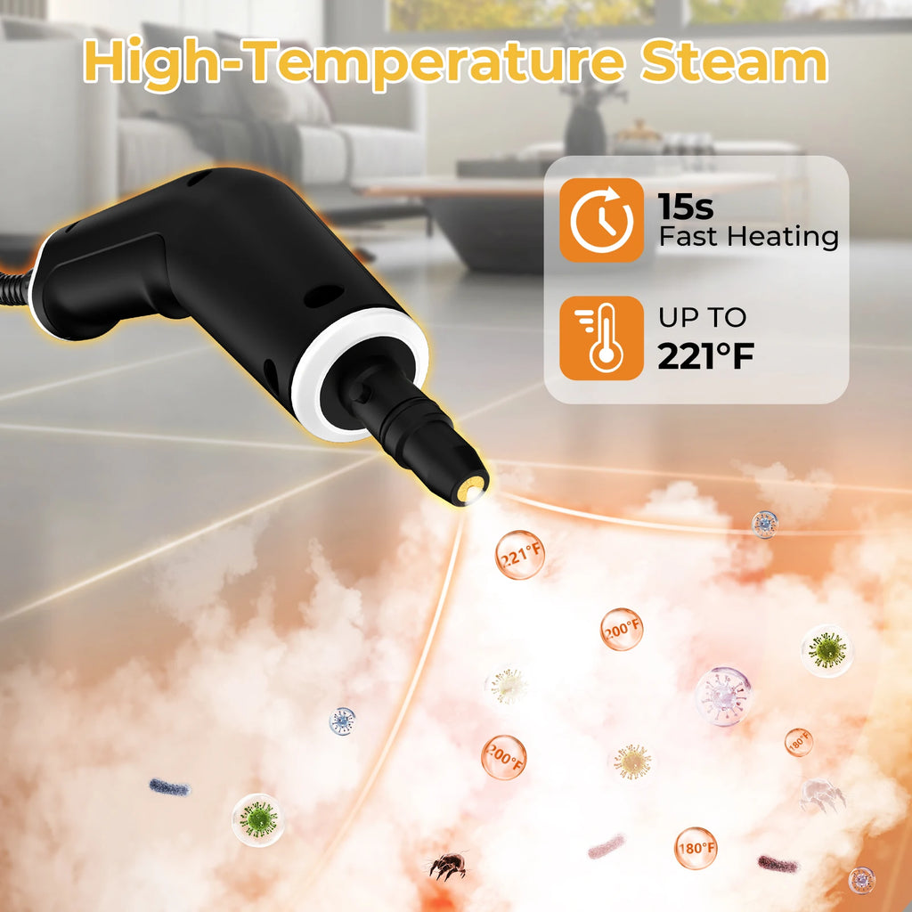 Tolife Steam Cleaner, 2500W High Pressure Handheld Steamer with 6-Speed Touch Screen & 1250ml Water Tank, Chemical Free High Temp Sanitizing Cleaning Machine for Kitchen, Bathroom, Tile, Car Detailing