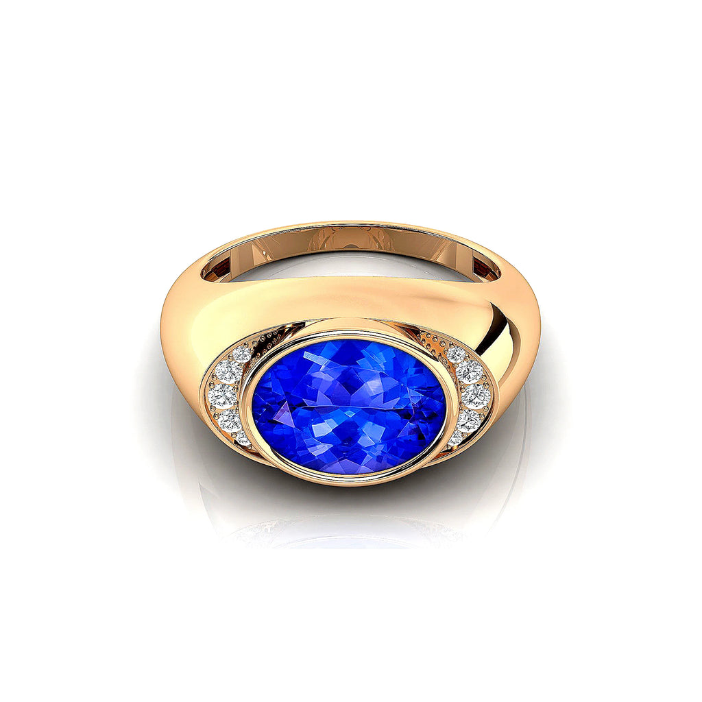 Stylish Rhodium 18K Solid Gold Signet Rings Fine Birthstone Jewelry Natural Tanzanite Stone With Real Certified Diamonds Ring