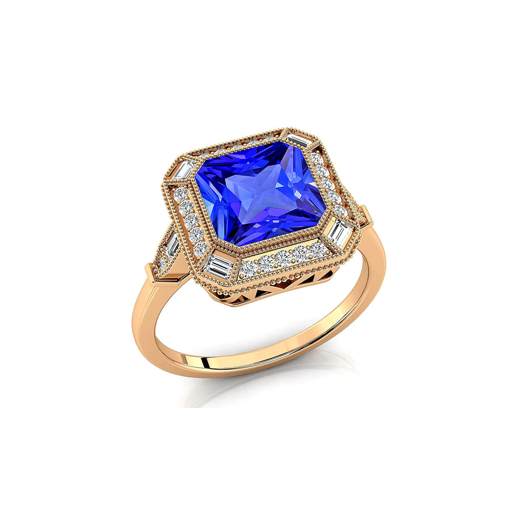 18kt Solid Gold Engagement Rings Natural Tanzanite Gemstone Real Diamonds Rhodium Plated Classic Style Wedding Valentine's Day