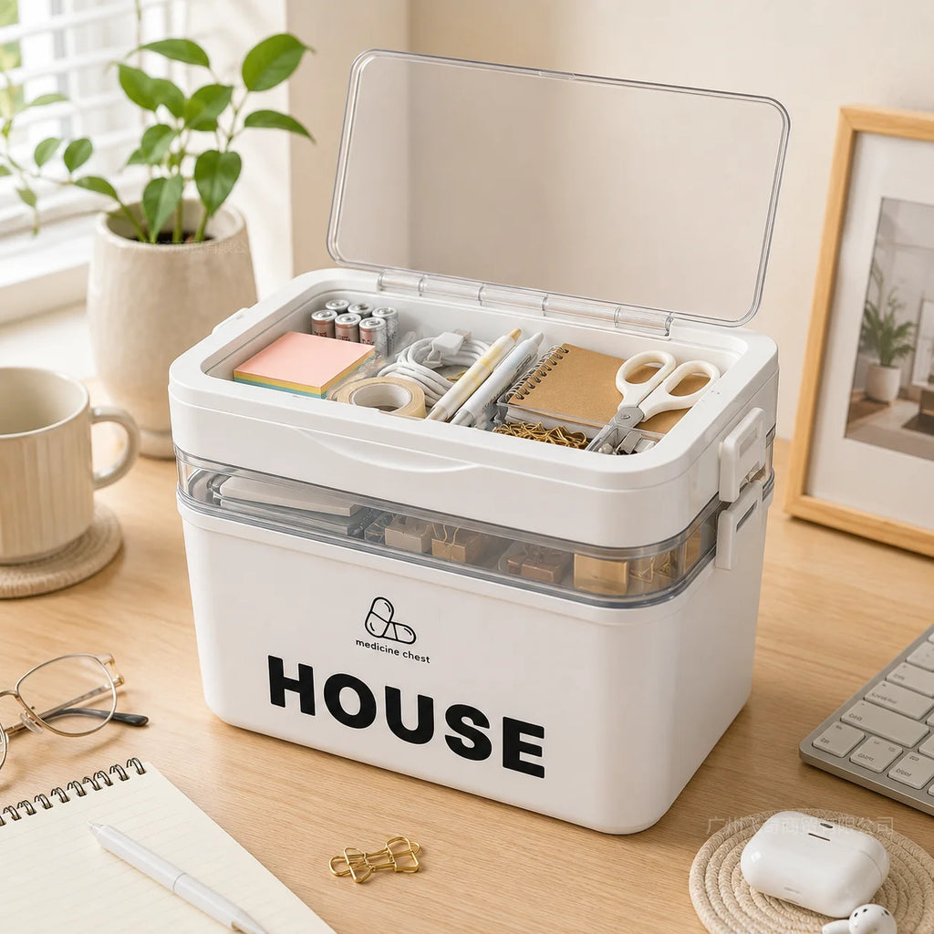 YX Large-Capacity Multi-Tier Stackable Storage Box Practical Portable Home First Aid Emergency Kit with Transparent Lid and Handles Organizer for Pills Crafts Hair Accessories Cosmetics Small Items Kitchen Bathroom Office Dor